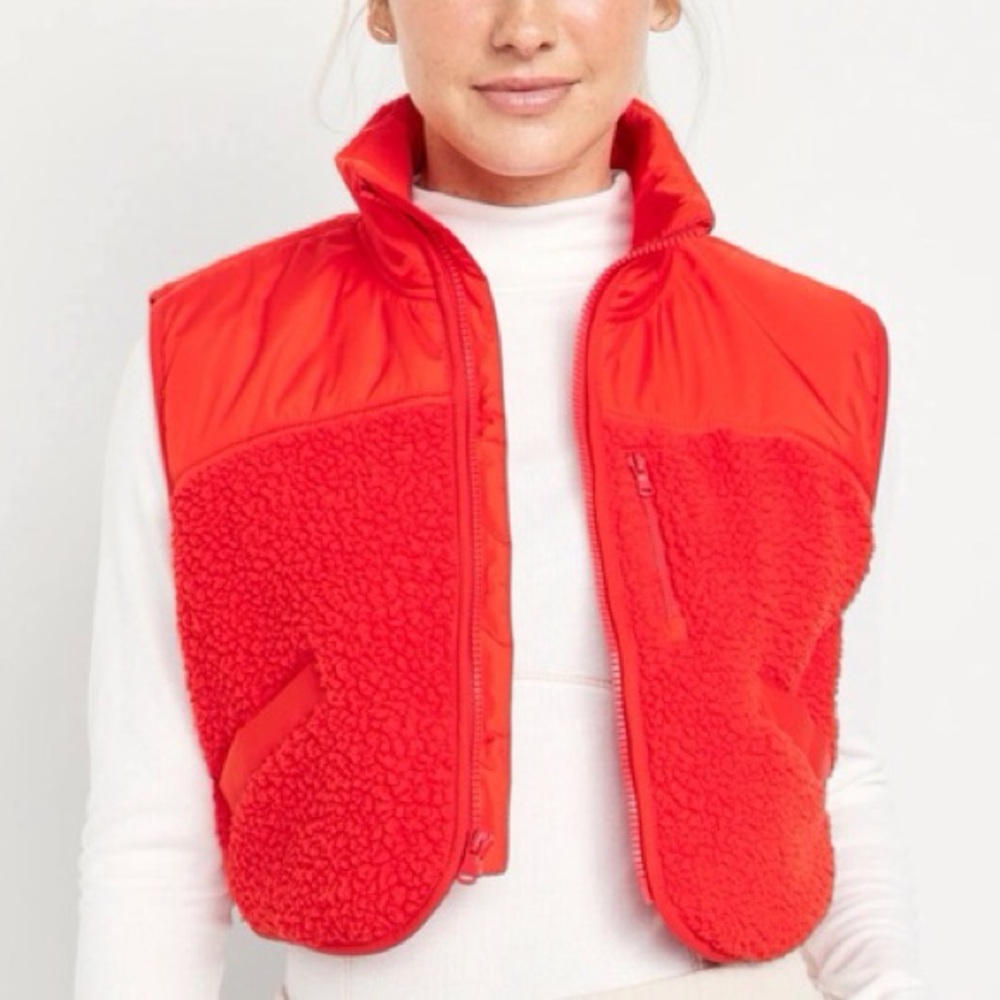 Old Navy Women 2X Firelight Woven Sherpa Lightweight Crop Hybrid Full Zip Vest